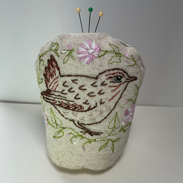 Wren and Flowers Pin cushion (LW347)