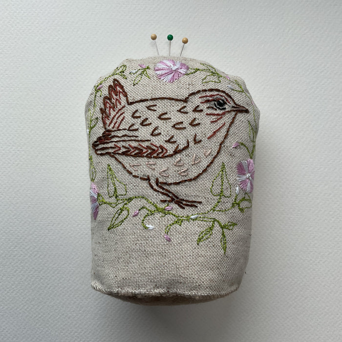 Wren and Flowers Pin cushion (LW347)