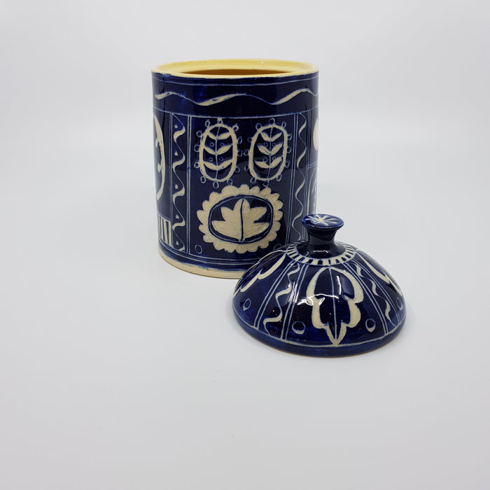 'Engraved' lidded jar, blue (AH615)