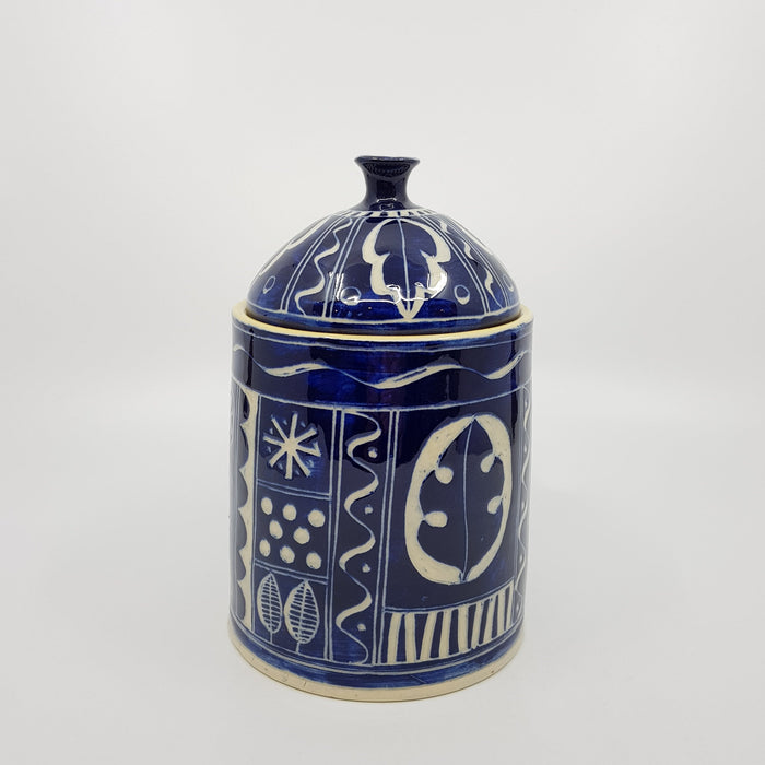 'Engraved' lidded jar, blue (AH615)
