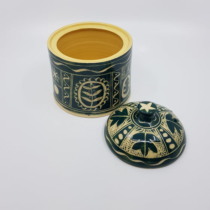 'Engraved' lidded jar, green (AH630)