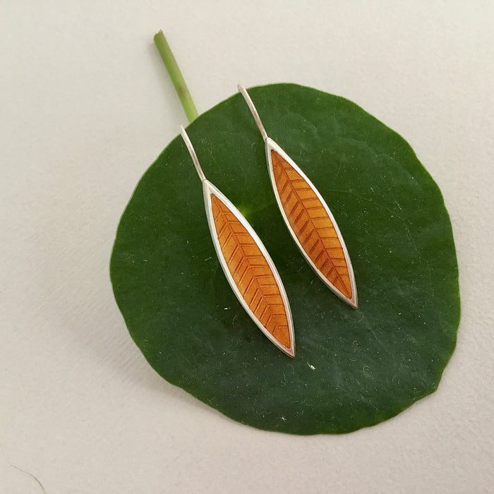 Long 'leaf' drop earrings, orange (HSL1O)