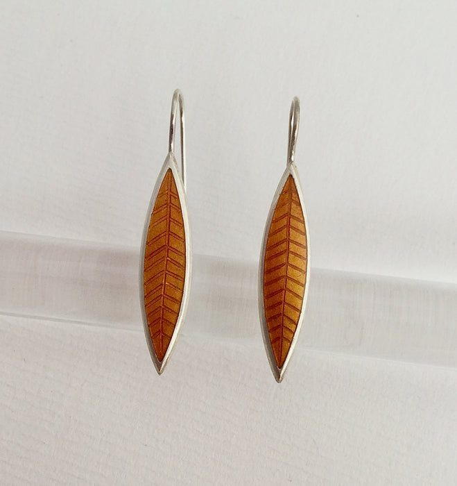 Long 'leaf' drop earrings, orange (HSL1O)