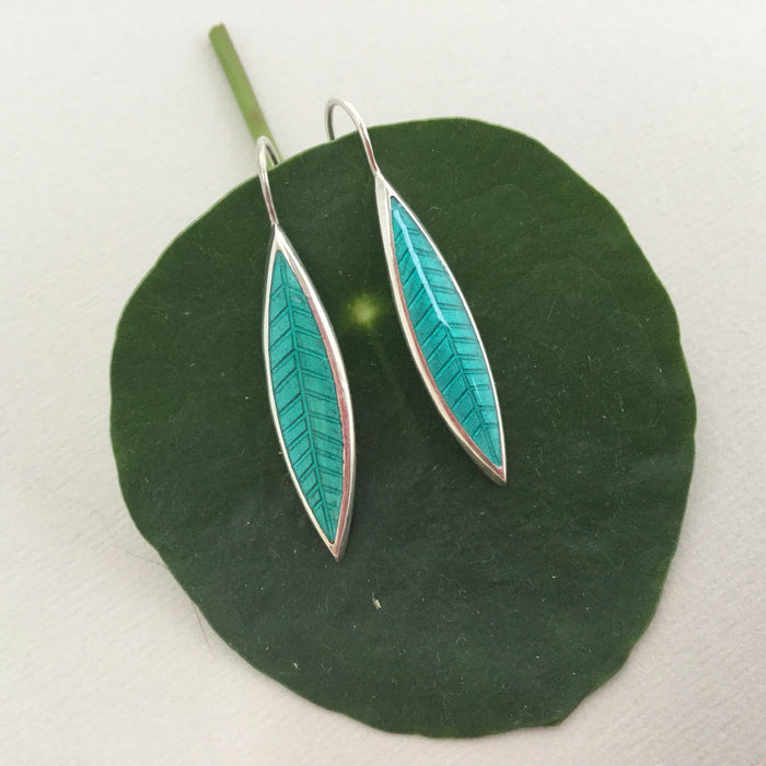 Long 'Leaf' drop earrings, turquoise  (HSL1T)