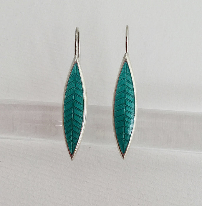 Long 'Leaf' drop earrings, turquoise  (HSL1T)