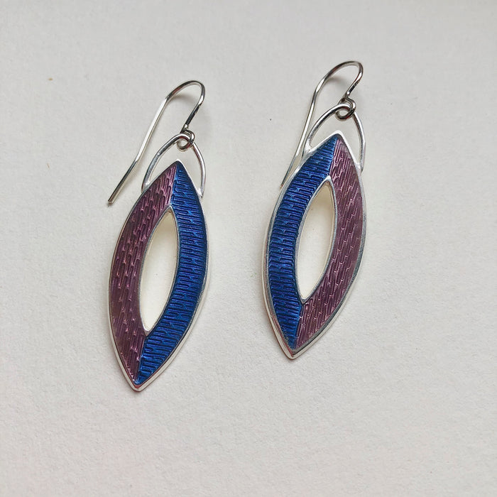 Blue/Mauve 2 tone large 'leaf' earrings (HSL6B)