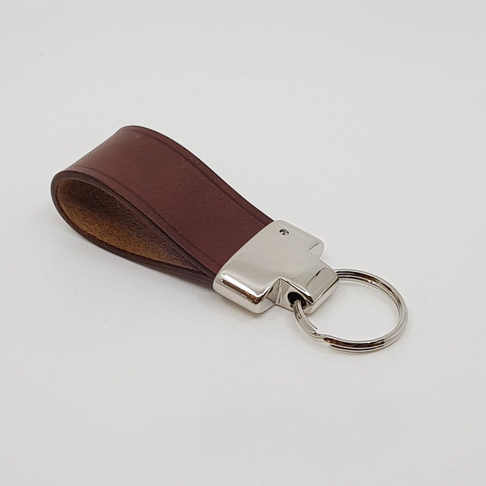 Key Fob, brown leather, nickel fitting (MAM14D)