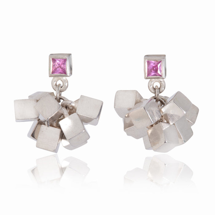 Pink Sapphire Large 'Tassel' Earrings, silver (SJP054)