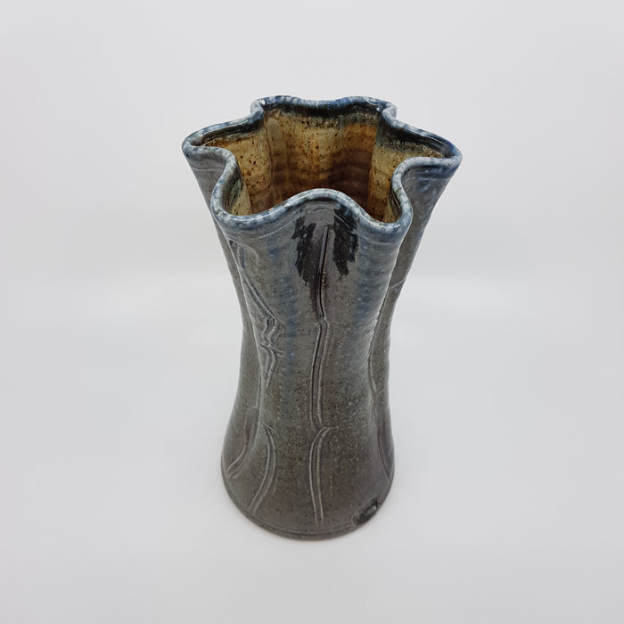 Vase with fluted rim, blue glaze (TM70)