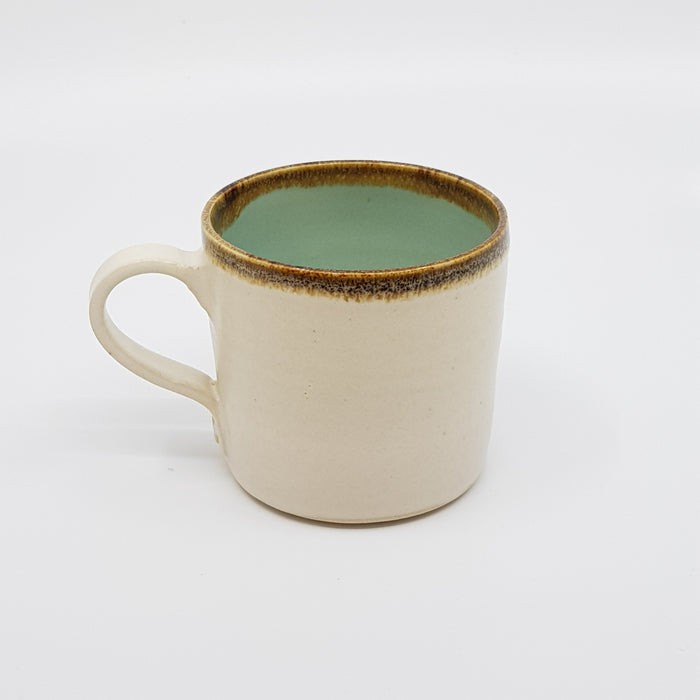 Espresso Cup, satin cream/turquoise glaze tenmoku rim (TL293)